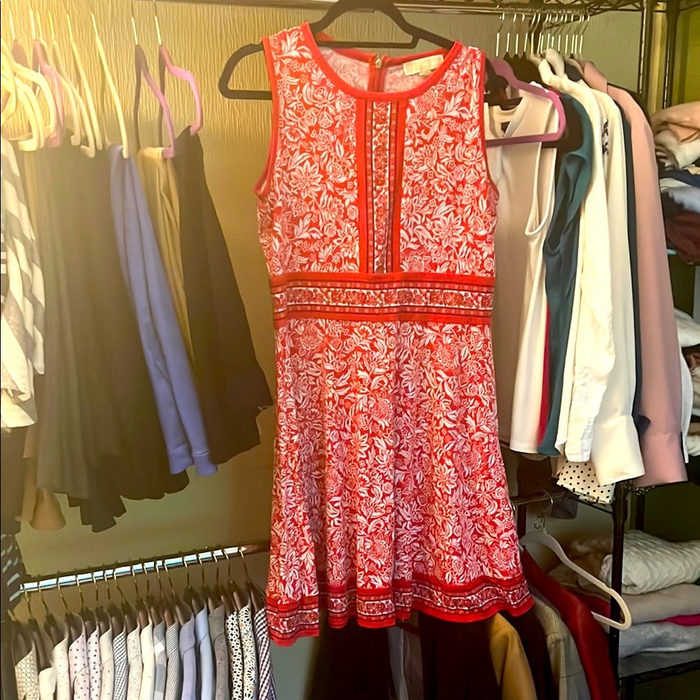 Michael Kors Red and White Sleeveless A-Line Sundress